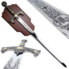 Crusader Medieval Sword with Wall Display Plaque. for Wall Decoration, Collection, Cosplay
