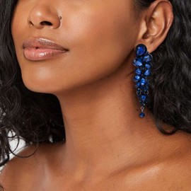 EVER FAITH Women's Earrings Austrian Crystal Elegant Water Drop Wedding Clip On Earrings Ear Jewellery Dangle Blue Black Tone, Crystal, Crystal