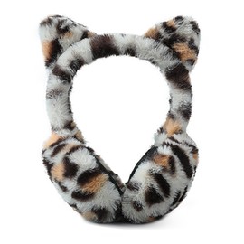 RUIXIA Ladies Leopard Print Winter Ear Muffs Girls Faux Fur Furry Earmuffs Fluffy Outdoor Ear Covers Foldable Warm Ear Warmer Skiing Running Cat Ears Covers Protector Outdoot Soft Windproof Earmuff