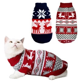 Vehomy 2 x Pet Christmas Jumper Cat Jumper Kitten Knitwear Dog Christmas Clothes Christmas Red Jumper with Reindeer Snowflakes Pattern for Kitten Cat Puppy Dog L
