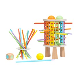 Fenteer Colorful Wooden Sticks Game,Math Educational Toys,Dice Game,Fine Motor Skills,Family Game,Wooden Board Game for Kids Children