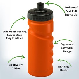 500ml Water Sports Bottle, BPA-Free with Leakproof Sports Push Pull Lid, Ergonomic Easy To Hold, Kids School, Cycling, Basketball. 2 Pack - Orange and Black