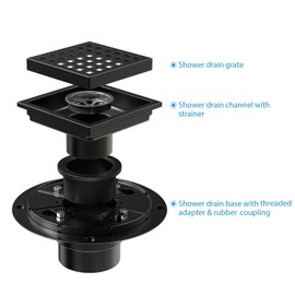 WEBANG 4 Inch Square Shower Floor Drain With Flange,Quadrato Pattern Grate Removable,Food-grade SUS 304 Stainless Steel,WATERMARK&CUPC Certified,Matte Black