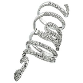Sterling Silver Cubic Zirconia Winding Serpent Wrap Ring Micro Pave 2 3/16 inch Long, Size 9