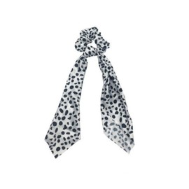 Mary Square Scarf Scrunchie Boho - Set of 4 Animal Print Scrunchies Scarf Hairwraps - 12â€ L x 3â€ W - Leopard Cheetah Patterns of Back Grey and White