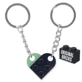 NumeroPhi LegoLove 2 Key Ring with Real Bricks Heart in Various Colours Original Building Blocks Choose Your Colour, Olive and Black, Unit size