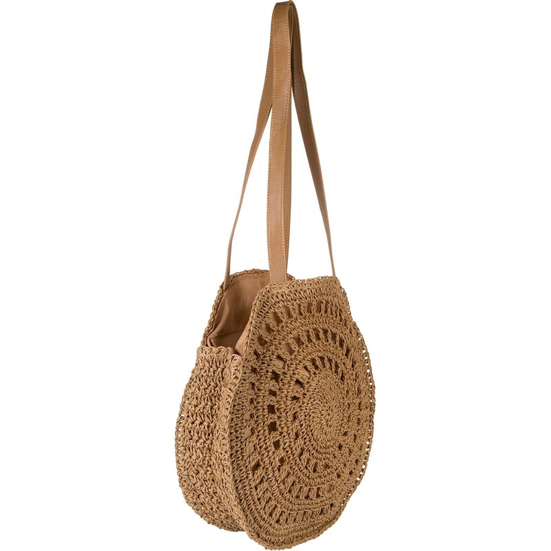 styleBREAKER Women's Round Shoulder Bag Made of Braided Paper Straw,