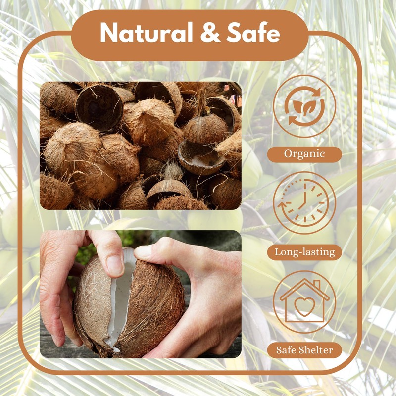 Favozio Natural Coconut Shell Hideout Cave, 5" Aquarium Fish &