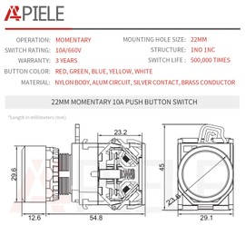 APIELE 22MM Momentary Push Button Switch 1NO 1NC Metal Head (Green)