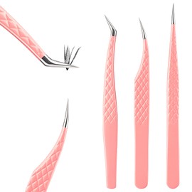 YUXIANLB 3 Pcs Lash Tweezers Set for Eyelash Extension, 3 Pcs Precision Fiber Tip with Non-Slip Diamond Grip, Bent Straight L Shape Volume Tweezers for Professional Salon Artists