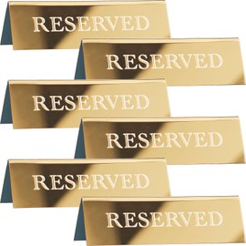 6 Pieces Gold Mirror Acrylic Reserved Table Tent Sign- 7.9 x 2.7 Inches Guest Reservation Table Tents Sign Waterproof Reserve Seating Signs, White Fonts Golden Background Acrylic Reserved Sign for