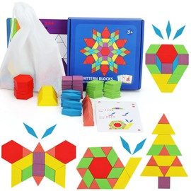ANPEAC 155 Stück Holz Bauklötze Set mit 24 Designkarten,Geometrische Formen Puzzle,Montessori Lernspielzeug für Kinder 4-8 Jahre