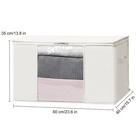 TYEERS Large Storage Bags with Zipper and Clear Window, Cotton Blended Fabric Storage Containers for Seasonal Clothes and Bedding, 23.6x15.7x13.8 Inches, 8-Pack, Beige