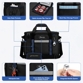 Maelstrom Collapsible Soft Cooler Bag, 35/55/75 Cans Beach Cooler with Flip Top Lid, Ice Chest, Leakproof & Portable for Beach, Camping, Road Trips & Grocery Shopping (Black, 55 Can)