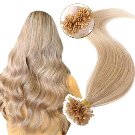 Silk-co Hairpieces, Real Hair Bonding Extensions, Real Hair, 1 g, Keratin U-Tip Hair Extensions, Straight, Soft, Natural Bondings, Real Hair, 7A Human Hair, 55 cm - 50 g, 24# Blonde