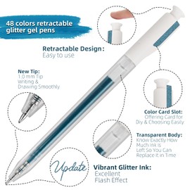 CAISEXILE 48 Colors Retractable Glitter Gel Pens, Colored Gel Pens, For Artists Coloring Books Drawing Journaling Doodling Writing