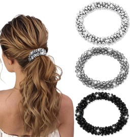 3 PCS Rhinestone Hair Ties, Elastic Ponytail Holders, Glitter Crystal Hair Scrunchies Ties, Headband Beaded Hair Accessories for Women Girls