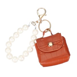 PATIKIL PU Leather Handbag Keychain, Coin Purse Keychain Cute Pendant Keychain Earphone Pouch Purse Charm for Handbag Decoration, Brown