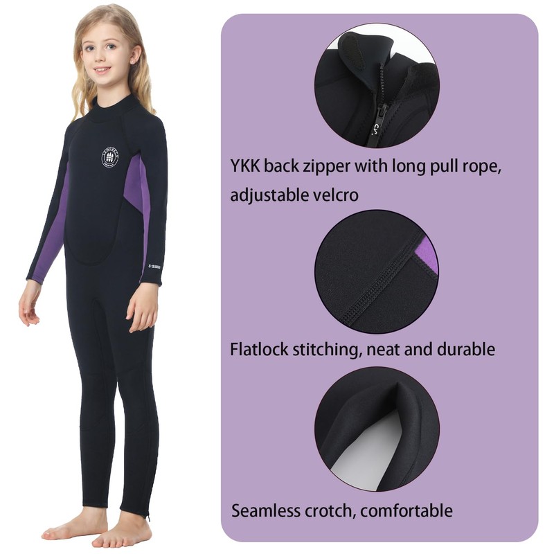 Lemorecn Wetsuit Kids 3mm Back Zip Full Wetsuit for Boys
