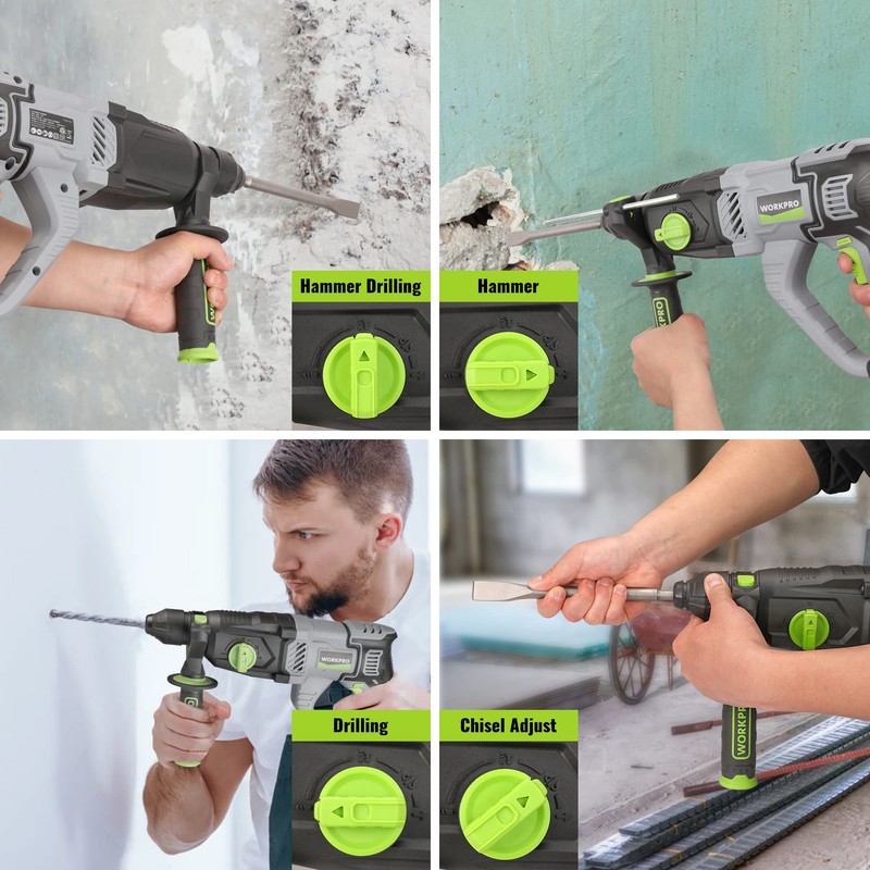 WORKPRO 1-1/4 Inch SDS-Plus Rotary Hammer Drill, 7.5AMP, Lightweight Corded