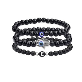 Letter E Initial Bracelet for Men Women Charm Evil Eye Beads Beaded Bracelet Lucky Kabbalah Protection Jewelry 3Pcs Set