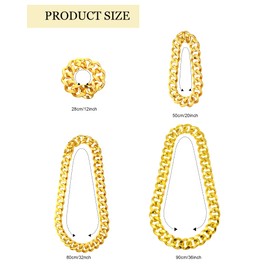 Jadive 4 Pcs Hip Hop Faux Gold Chain Necklace Bracelet Fake Chunky Necklace Stainless Steel Punk Jewelry for 80s 90s Rapper(12 Inch, 20 Inch, 32 Inch, 36 Inch, Fresh Style)