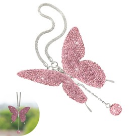 Zikefest Bling Butterfly Diamond Car Hanging Accessories for Women, Crystal Car Rear View Mirror Charms, Auto Decoration Lucky Gifts Hanging Interior Crystal Ornament Pendant Decor for Cars (Pink)