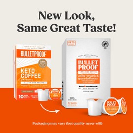 Bulletproof Coffee + Organic Grass-Fed Butter Single-Serve Pods, 10 Count, Keto Coffee, All-in-one Recipe with MCT Oil and Butter, Packaging May Vary