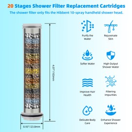 Hibbent 2 Pack Replacement Shower Filters Fit Hibbent 10-spray Handheld Shower Head, 20 Stage Showerhead Filter for Hard Water, High Output Shower Filter