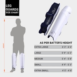 moonwalkr Cricket Leg Guard 2.0 Cricket Guard for Unisex of Batter's Height (5'9"-6'2") Cricket Pads Batters Leg Guard & Perfect for Running Between Wickets (Large, White)