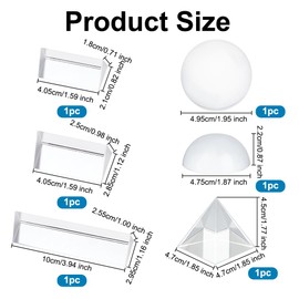 OLYCRAFT 6 Pack Crystal Photography Prism Set Include 49.5mm Crystal Ball 47mm Pyramid 40.5mm and 100mm Triangular Prisms 47.5mm Dome Magnifying for Playing