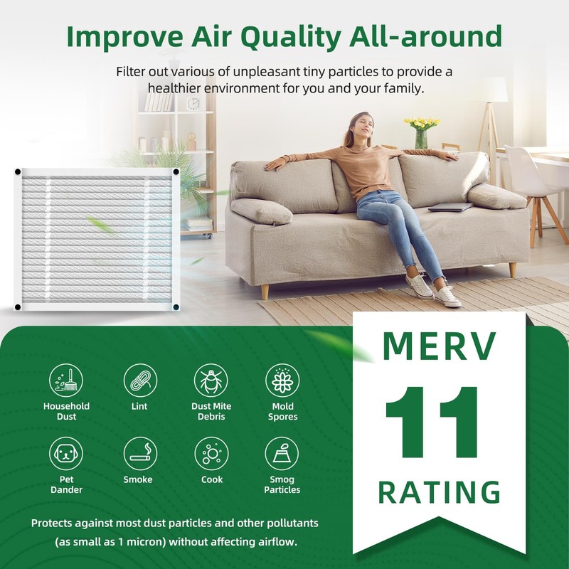 20x25x4 Furnace Filter MERV 11 Compatible with Honeywell FC100A1037,HVAC Foldable