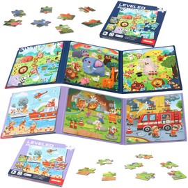 GSrenyu 2 Pcs 3-in-1 Magnetic Puzzles for Toddlers, Toddler Jigsaw for 3-6 Year Old Baby, 16-20-25 pieces Learning Magnet Puzzles, Travel Games for Kids 3 4 5 6 Years Old Boys and Girls