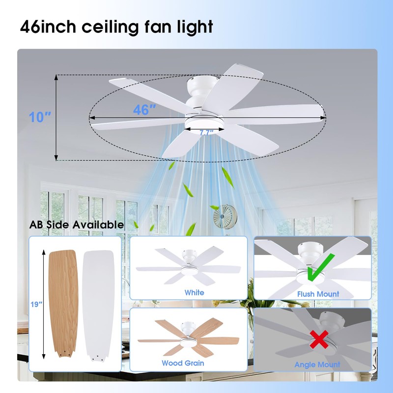 Kviflon 46 inch Ceiling Fans with Lights and Remote/APP Control,