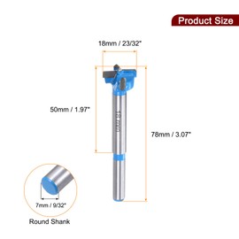 HARFINGTON Forstner Drill Bits 23/32 inch / 18mm Round Shank 9/32 inch, Carbide Forstner Bit Woodworking Hole Opener Cutter Tool for Wood Drilling/Cabinet Hinges, Blue