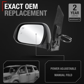 Driver Side Mirror Replacement - Compatible with 2013-2017 Toyota Sienna - Powered Adjustment, Heated, Manual Fold, Flat Glass - Smooth Black, 6H6P - OEM 87940-08113, TO1320301