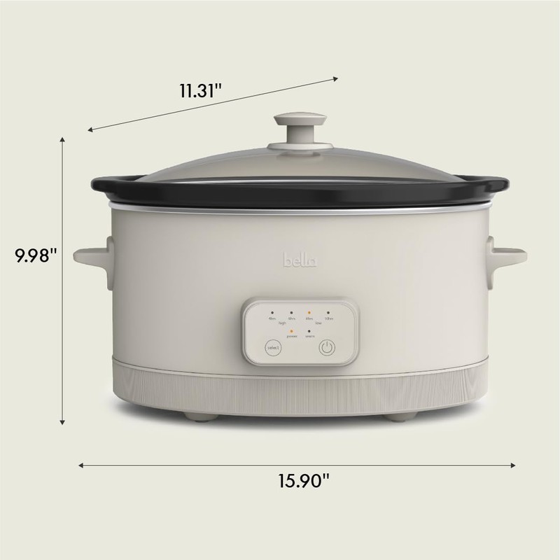 bella 6.0 Qt Programmable Slow Cooker, Ceramic Nonstick Coating, Adjustable