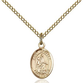 Bonyak Jewelry Saint Medal Collection Gold Filled St. Isabella of Portugal Pendant 1/2 x 1/4 inches with Gold Filled Lite Curb Chain