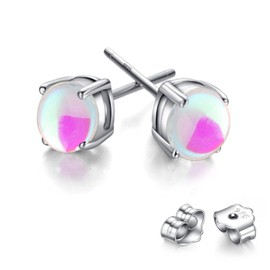 Moonstone Stud Earrings.Dainty Round S925 Sterling Silver With Natural Stone Gemstone Crystal Earrings Jewelry Gift for Women Girls (Moonstone_10mm)