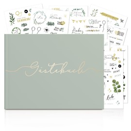 BIROYAL - Guest Book - for Wedding, Birthday, Baby Shower, Holiday Home etc. - 100 Blank Pages Green - Wedding Album - Wedding Book - Wedding Guest Book