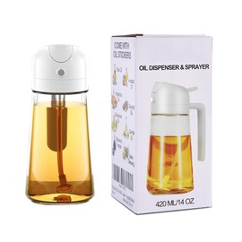 TrYuYee 2 in 1 Oil Dispenser and Oil Sprayer White | Glass Oil Sprayer for Cooking 420ml/14oz, Perfect for Cooking, Air Fryer, BBQ, Baking, and Salad - White