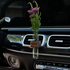 LVBRT 2 PCS Car Propagation Vase Vent Clip, Black Walnut Flower & Plants Holder, Car Accessories for Women (A+B)