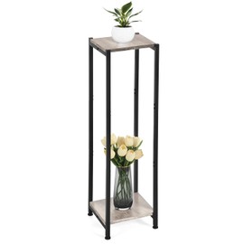Dipion Extra Tall Plant Stand Indoor,40 Inch Plant Stands,2 Tier Metal Plant Stand with Heavy Duty Wood,Greige and Black