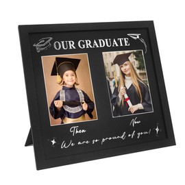 GraduatePro Then and Now Graduation Picture Frame, Double 5x7 Photo Frame, Class of 2025 Graduation Party Decoration