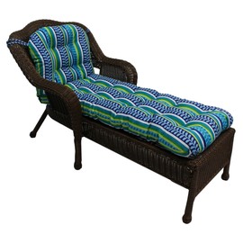 Blazing Needles U-Shaped Outdoor Patterned Spun Polyester Tufted Chaise Lounge Cushion, 74" x 19", Tucuman Ebony