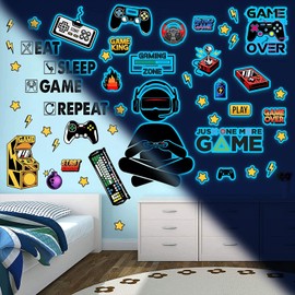Adesivi Murali Fluorescenti Gioco Adesivo Murale Gamer Adesive da Parete Luminoso Adesivi Luminosi Bambini Sticker Murali Videogiochi Fluorescenti per Camera da Letto della Ragazzo Blu
