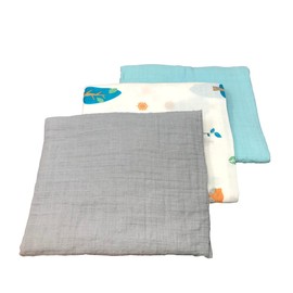 100% Muslin Cotton Baby Swaddle Blanket (Grey Angel Blue Combo) 47”x47”