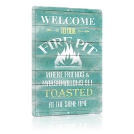 Yniaun Decor Funny Backyard Decor Retro Camper Metal Sign Decoration Gift 12 X 8 Inches Pool Patio Fire Pit Accessories for Outside & Inside - Welcome to Our Firepit Friends & Marshmallows Get Toasted