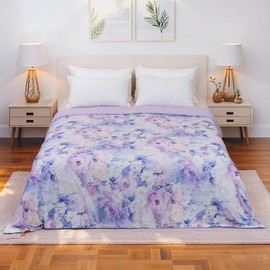 MAGRACE Cooling Comforter for Hot Sleepers, Peony+Rose Purple Watercolor Cooling Blankets Queen Size 90"x90",Double-Sided Cool Technology, Q-Max>0.43,Lightweight Breathable, Cold Blanket for Bed