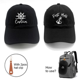 Captain and First Mate Hats 2Pcs Boating Marine Sailor Baseball Cap Set for Men Women,Mr and Mrs,Hubby and Wifey(Black&Black)